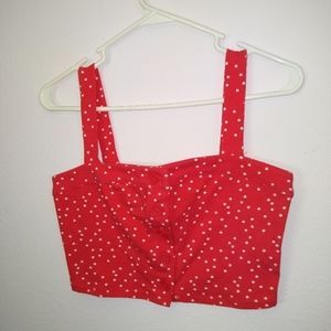 Cute bright red button up crop top with stars